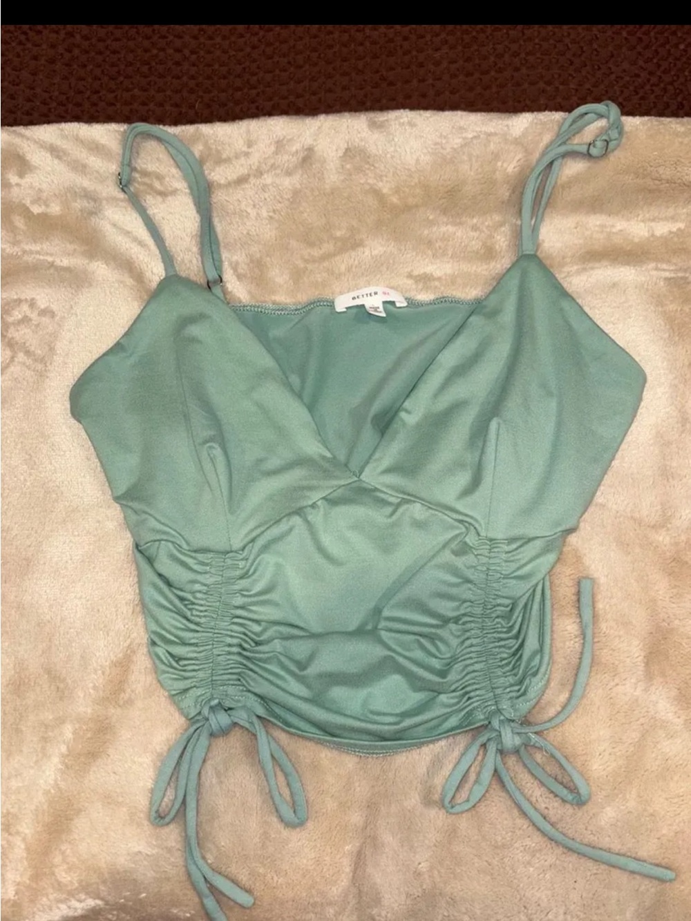 Better Be Sage Green Ruched Tie-String Cami Top